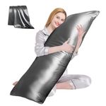 YUGYVOB Cooling Body Pillow for Adults- Satin Stripe Full Body Pillow Long Pillow with Silky Body Pillow Cover, Pregnancy Pillows for Sleeping, Fluffy & Firm, Grey, 20x54 Inch