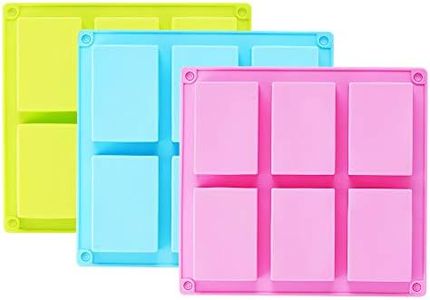 TDHDIKE 3 Pack Silicone Soap Molds(Blue & Pink & Green), 6 Cavities Silicone Baking Mold DIY Handmade Soap Making, Muffin, Loaf, Brownie, Cornbread and More