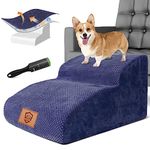 HEVOL Dog Steps, Non-Slip Dog Stairs Pet Steps for Small Dogs with Removable & Waterproof Cover, High Density Foam Pet Steps Dog Ramp for Sofa - Blue, Send 1 Lint Roller