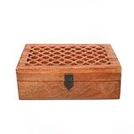 Samhita Mango Wood Decorative Wooden Box with Hinged Lid in Jali Carvings Used as Storage Box Christmas Gifts Items (22.86cm x 15.24cm x 7.62cm)