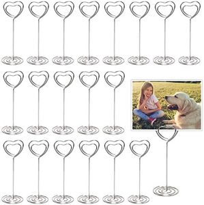 25pcs Titulares de Tarjeta con Número de Mesa Plata Forma de Corazón Soporte de Foto de Mesa Soporte de Imagen de Tarjeta para Reuniones de Banquete de Boda Escritorio de Oficina Papel Memu Clips