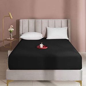 BEDSUM Microfiber 15 Inches Deep Pocket California King Fitted Bed Sheet Only, 1800 Thread Count Luxury Premium Wrinkle Fade Stain Resistant Bed Bottom Sheet for Mattress, Black