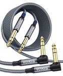 AkoaDa 6.35mm Professional TRS Instrument Cable (3M 2-Pack), Straight 1/4 Inch Male Jack Stereo Audio Interconnect Nylon Braided Instrument Cable For Speaker, Equalizer, Mandolin, Effector (Grey)