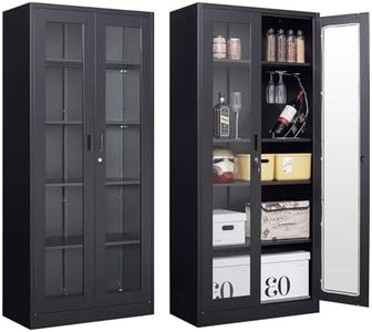 NODHM 71’’ Display Cabinet with 2 Glass Doors, 5 Tier Curio Cabinet, Metal Storage Cabinet with Lock & 4 Adjustable Shelves, Tall Front Bookcase Cabinet