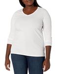 Just My Size Women's Plus Size Vneck Long Sleeve Tee, White, 2X