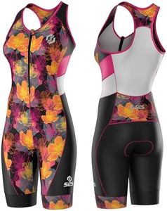 SLS3 Triathlon Suit Women - Premium SFX Material & Fit Trisuit Women - One Piece Female Tri Suit - Womens Triathlon Suits, Padding for Swimming, Cycling & Running (Black/Sunrise Blooms, XL)