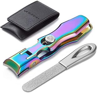 VOGARB Nail Clippers for Thick Toenails, Safety Lock Extra Large Wide Jaw Opening Finger Nail Clipper with Catcher Heavy Duty for Men Women Adult Seniors (Rainbow with File)