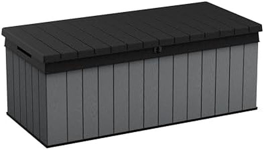 Keter Darwin 100 Gallon Resin Large Deck Box - Organization and Storage for Patio Furniture, Outdoor Cushions, Garden Tools and Pool Toys, Grey & Black