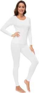 WiWi Soft Underwear for Women Thermal Long Johns Sets Super Warm Base Layer Top Pants Pajamas Set Viscose from Bamboo S-3X, Pure White, Large