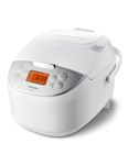 Toshiba Rice Cooker 6 Cup Uncooked – Japanese Rice Cooker with Fuzzy Logic Technology, 7 Cooking Functions, Digital Display, 2 Delay Timers and Auto Keep Warm, Non-Stick Inner Pot, White