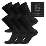 6 Pairs of Cotton Diabetic Non-Binding Neuropathy Crew Socks (Black, Fits Mens Shoe Size 9-12/Womens Shoe Size 10-13)