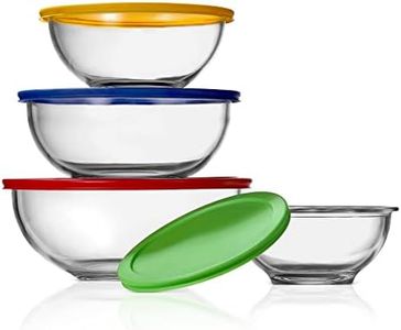 NutriChef 4-Piece Glass Mixing Bowls with Lids Set - Premium Large Nesting Salad Bowls, Space Saving Stackable Design - Dishwasher, Freezer, & Microwave Safe, (1-Qt, 1.6-Qt, 2.5-Qt, & 3.7-Qt)