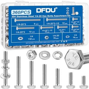 DFDU 360PCS 1/4-20 Hex Head Bolt and Nut Assortment Kit 304 Stainless Steel