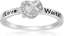 Lavari Jewelers 1/25 Carat Natural Diamond Heart and Cross Love Waits Purity Ring for Women in 925 Sterling Silver (H-I, I2-I3, 0.04 cttw) Engagement Wedding Promise Band Ring Size 5 to 9, Metal gemstone, Diamond