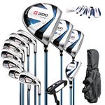 PGM Men's Complete Golf Club Sets - 12 Pieces - 3 Wood (#1,3,5), 1 Hybrid (#4H), 6 Irons(#5,6,7,8,9,PW), 1 Sand Wedge (55°), 1 Putter - Golf Stand Bag - Titanium Club Head, Graptlite Shaft