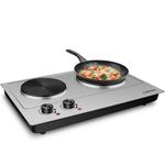 CUSIMAX 1800W Double Hot Plate, Stainless Steel Silver Countertop Burner Portable Electric Double Burners Electric Cast Iron Hot Plates Cooktop