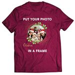 lepni.me Mens T-Shirt Customised Christmas Holiday Frame Personalised Gift with Family Photo (XX-Large Burgundy Multi Color)