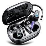 Wireless Earbuds, 2023 Wireless Earphones Bluetooth 5.3 Headphones Wireless, Over Ear Buds Wireless Earbuds with Earhooks, IP7 Waterproof 50H Stereo Wireless Headphones Sport, Dual LED Display, Black