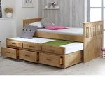 Happy Beds Captains Wooden Waxed Pine Guest Bed Drawers Furniture with 2x Deluxe Memory Foam Mattresses 3' Single 90 x 190 cm