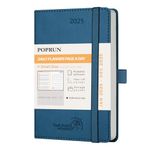 POPRUN A6 Day to Page Diary 2025 Soft Cover Pocket Daily 25 Planner A Day per Page, 1 Hour Interval Appointment Diary, Inner Pocket (Night Sky Blue)