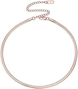 FOCALOOK Chaîne Femme Courte Plaqué Or Rose 32cm Collier Ras du Cou Maille Miroir 3mm pour Jeune Fille
