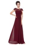 Ever-Pretty Women's Cap Sleeve Ruched Lace Round Neck Chiffon Formal Evening Gowns 09993-US, Burgundy, 22