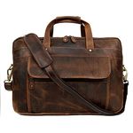 18 Inch Retro Brown Buffalo Leather Briefcase Laptop Messenger Bag Office Laptop Bag for Men and Women, Brown, 16 Inch