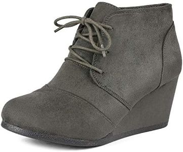 DREAM PAIRS TOMSON Women's Casual Fashion Outdoor Lace Up Low Wedge Heel Booties Shoes grey 6 B(M) US