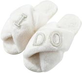 Xuhal Bride Slippers I Do Slippers Women's Wedding Shoes for Bride Plush Furry Warm Cozy White Slippers Open Toe Fluffy Bridal Party Wedding Slippers Fuzzy Soft House Slippers for Bachelorette Party,