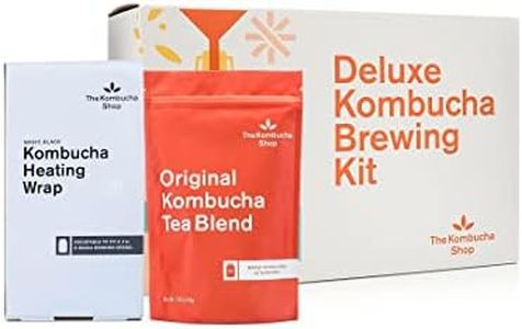 The Kombucha Shop, Deluxe Kombucha Brewing Kit with Tea to Make an Additional 10 Gallons - Six Swing Top Bottles, Stainless Steel Funnel, Custom Bottle Brush, 10 Gallon Tea & Our Original Brewing Kit