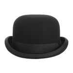 EOZY Mens 100% Wool Black Bowler Derby Hat Satin Lined Fedora Party Costume Hat, Black, 7 5/8