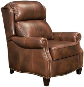 Starlight Canyon Home Brown Leather Recliner with Push-Thru Arms, Rolled Kneed Back, Nail Head Trim, and Merlot Legs – Manual Reclining Chair