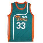 BOROLIN Mens Basketball Jersey #33 Jackie Moon Flint Tropics 90s Movie Shirts, Green, XX-Large