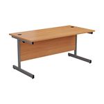 Office Hippo Heavy Duty Rectangular Cantilever Office Desk, Home Office Desk, Office Table + Integrated Cable Ports, PC Desk For Office or Home, 5 Yr Wty - Silver Frame/Beech Top, 160cm x 80cm