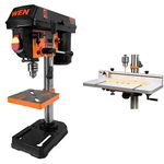 WEN 4208T 2.3-Amp 8-Inch 5-Speed Cast Iron Benchtop Drill Press & DPA2412T 24 in. X 12 in. Drill Press Table with an Adjustable Fence and Stop Block