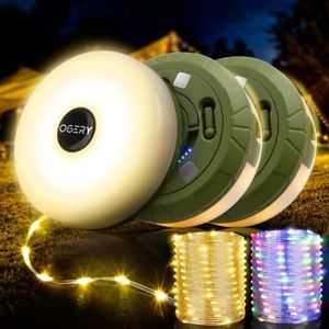 OGERY 3-Pack Camping String Lights, 2 in 1 Quick Storage 32.8FT Rechargeable Tent Lights String with 8 Lighting Modes, Hanging Waterproof Portable LED Lamp for Christmas Decor Party Bedroom Yard