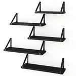 Fixwal Floating Shelves, Width 4.7 Inches Wall Mounted Shelves Set of 5, Rustic Wood Storage Bookshelves, Farmhouse Decor for Bathroom, Bedroom, Living Room, Kitchen and Office (Black)