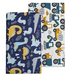 2 Pack Cot Bed Sheets, Cot Sheets 140x70 Fitted Cotton Cozy and Lightweight Travel Bed Sheets, Dinosaur Crib Sheets Fully Elasticated Skirt Breathable Easy Care