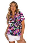 tiorhooe 80s 90s Hawaiian Shirt for Women Summer Retro Hawaiian Short Sleeve Shirts Ladies Vintage Button Down Tops