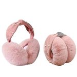 Uguzee Winter Ear Muffs Soft & Warm Plush Ear Covers for Cold Weather Cute Foldable Outdoor Earmuffs for Fashion Women Girls (Pink+pearl)