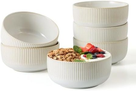 Frewinky Ceramic Cereal Bowls 25 OZ,Soup-Bowls Set of 6,Stoneware Bowls for French Onion,Ice Cream,Dessert,Snacks,Salad, Noodle - 5.5 Inch,Microwave, Dishwasher & Oven Safe,Lvory White