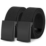 WHIPPY Canvas Web Belt Flip-Top Solid Black Military Buckle Fully Adjustable Mens Webbing Belts Cut To Fit Black Black Fit Waist Below 40 Inches