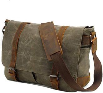 Neumora Waterproof Vintage Canvas Leather DSLR SLR Digital Camera Bag Shoulder Messenger Bag Laptop Bag for Sony Canon Nikon (Green)