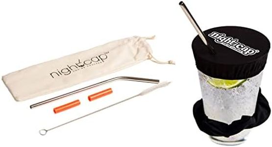 NightCap Drink Cover Scrunchie and Straw Kit Bundle - The Drink Spiking Prevention Scrunchie As Seen on Shark Tank with 2 Stainless Steel Straws, Straw Brush, 2 Silicone Tips, & Stylish Duvet Pouch