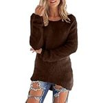 Zeiayuas Womens Fleece Tops Long Sleeve Sherpa Pile Pullover Fuzzy Fleece Sweatshirt Ladies Winter Warm Jumper Teddy Fluffy Tunic Top Loose Solid Color Crewneck Sweater UK