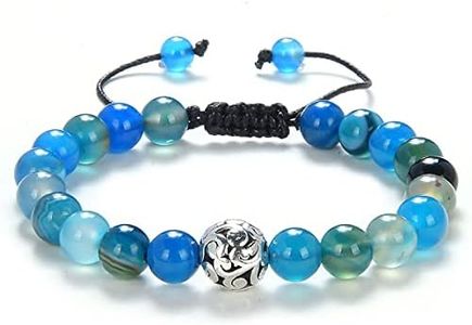 Adjustable Handmade Braided 8mm Yoga Mala Beads Bracelet for Men or Women (Blue Agate)