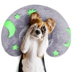 Glow-in-the-Dark U-Shaped Calming Pet Pillow for Dogs & Cats, Machine Washable Ultra-Soft Fleece Cover Comforting Dog Neck Pillow for Weak, Disabled, Elderly Pets, Luminous for Nighttime (Gray)