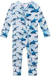 Posh Peanut Baby Rompers Pajamas Made from Soft Viscose from Bamboo - Newborn Baby Boy Clothes - Kids One Piece PJ (Sharks, 6-9 Months)