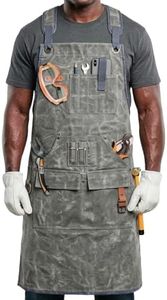 FMLIUY Woodworking Apron for Men, Waterproof Waxed Canvas Welding Apron with 9 Tool Pockets, Poly Cotton Heavy Duty Workshop Aprons for Shop Carpenter Woodworkers Men Gift, Adjustable to S- 3XL, Grey