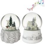 Koncenttop Christmas Snow Globe, 2pcs 100mm White Snow Globe Christmas, Musical Snow Globe, Christmas décor，White Winter Reindeer Snow Globes